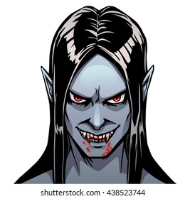 Color vector vampire with blood on fangs