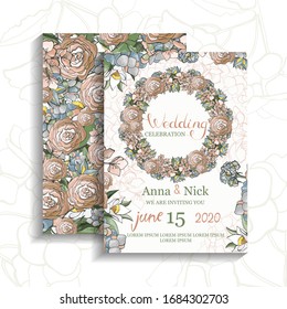 color vector wedding invitation cards template with flowers
