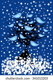color vector winter tree with birds