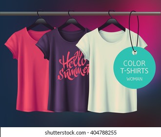 Color vector woman's t-shirt design template.