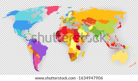 Color vector world map isolated on transparent background 