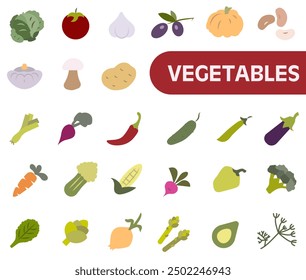 Color vegetable set illustration. Vegetables for different tastes. The icons are colored. EPS 10.