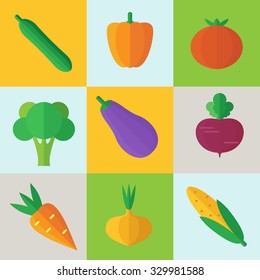 Color vegetables icons in flat style. Set for cards, booklets and other promotional products.
