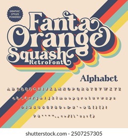 color version 3d effect Fanta Orange Retro Vintage Display bold Font alphabet