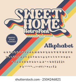 color version 3d effect Sweet Home Retro Vintage Display bold Font alphabet