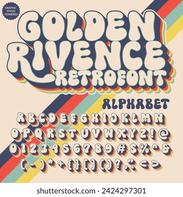 Color Version Golden Rivence groovy vintage retro bold Font alphabet