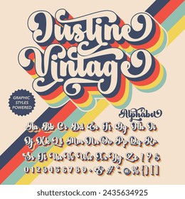 Color Version Justine Retro Vintage Display bold Font alphabet.