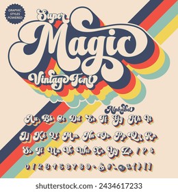 Color Version Super Magic Retro Vintage Display bold Font alphabet