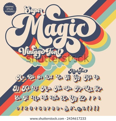 Color Version Super Magic Retro Vintage Display bold Font alphabet