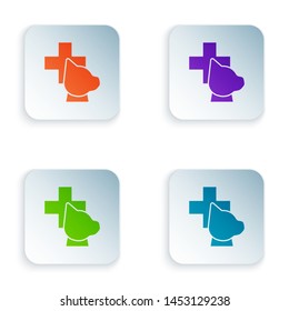 Color Veterinary clinic symbol icon isolated on white background. Cross with dog veterinary care. Pet First Aid sign. Set icons in colorful square buttons. Vector Illustration
