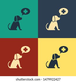 Color Veterinary clinic symbol icon isolated on color background. Cross with dog veterinary care. Pet First Aid sign. Vintage style drawing. Vector Illustration