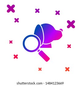Color Veterinary clinic symbol icon isolated on white background. Magnifying glass with dog veterinary care. Pet First Aid sign. Gradient random dynamic shapes. Vector Illustration