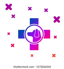 Color Veterinary clinic symbol icon isolated on white background. Cross with dog veterinary care. Pet First Aid sign. Gradient random dynamic shapes. Vector Illustration