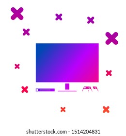 Color Video game console icon isolated on white background. Game console with joystick and lcd television. Gradient random dynamic shapes. Vector Illustration