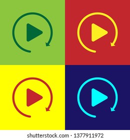 Color Video play button like simple replay icon isolated on color backgrounds. Flat design. Vector Illustration