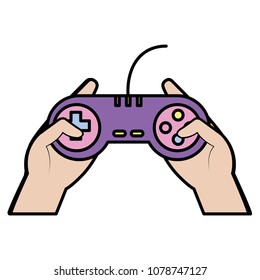 color videogame controller technology with buttons in the hands