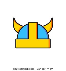 Cor Viking no ícone de capacete chifre isolado no fundo branco. Estilo de contorno preenchido plano com sombra. Vetor
