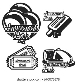 Color vintage Amusement park emblems.