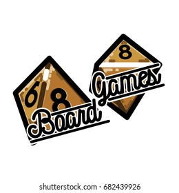 Color vintage board games emblem. Gamer icons. Board games players signs. Casino playing card. Design elements. Vector