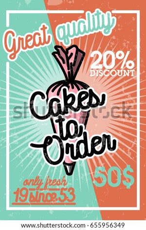 Color Vintage Cakes Order Banner Delicious Stock Vector Royalty