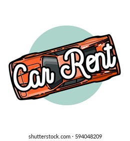 Color vintage car rent emblem