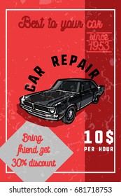 Color vintage car repair banner