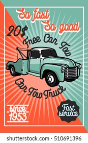 Color vintage car tow truck poster