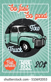 Color Vintage Car Tow Truck Poster