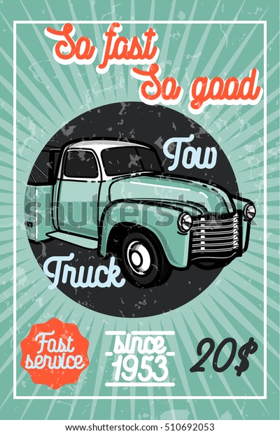 Color vintage car tow truck\
poster