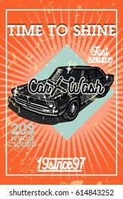 Color vintage car wash banner. Vector illustration, EPS 10