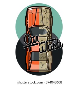 Color vintage car wash emblem