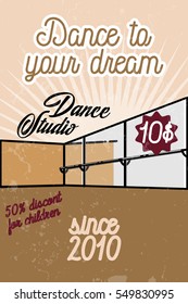 Color vintage dance studio banner. Dancing icon. Modern dance.