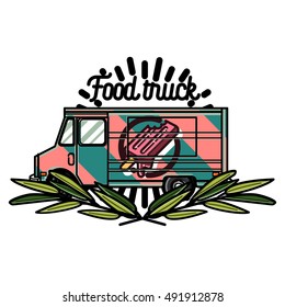Color vintage Food truck emblem