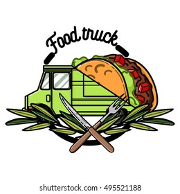 Color vintage Food truck emblem