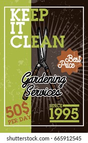 Color vintage gardening services banner