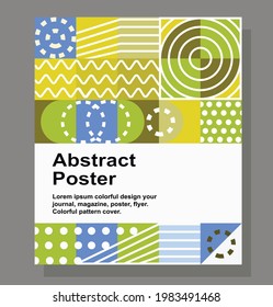 Color vintage poster journal. Modern grid flyer with geometric elements shapes geometry graphics abstract background vector illustration set. Pattern banner vivid presentation cover rectangle circle