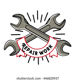 Color vintage repair workshop emblem