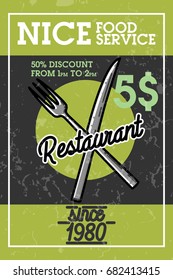Color vintage restaurant banner with design elements . Vector illustration, EPS 10