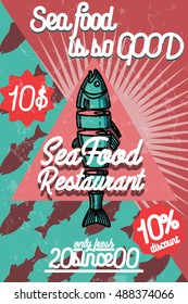Color vintage seafood restaurant poster