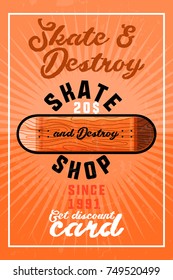 Color vintage skate shop banner. Vector illustration, EPS 10