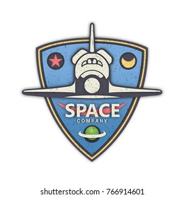  Color vintage space and shuttle , emblems, logos and labels. Art scratch carving craft paper style.