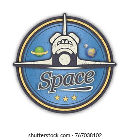  Color vintage space and shuttle , emblems, logos and labels. Art scratch carving craft paper style.