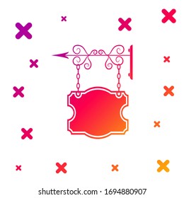Color Vintage street signboard hanging on forged brackets icon isolated on white background. Retro graphic forged signboard. Suitable for advertisements bar, cafe, pub, restaurant. Vector Illustration