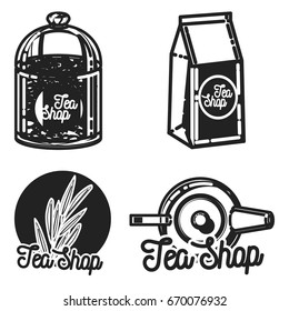Color vintage tea shop emblems