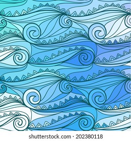Color vintage wave pattern with triangles. Seamless vector background for your design