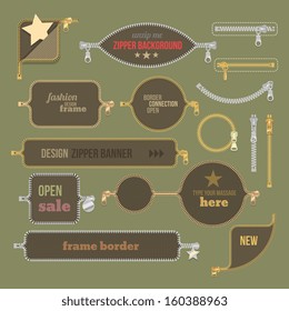 color vintage zipper border frame banners set