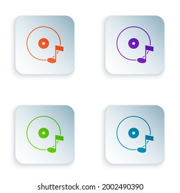 Color Vinyl disk icon isolated on white background. Set colorful icons in square buttons. Vector