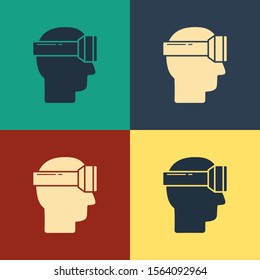 Color Virtual reality glasses icon isolated on color background. Stereoscopic 3d vr mask. Vintage style drawing. Vector Illustration