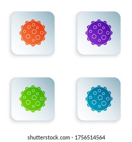 Color Virus icon isolated on white background. Corona virus 2019-nCoV. Bacteria and germs, cell cancer, microbe, fungi. Set colorful icons in square buttons. Vector Illustration