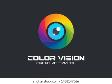 Color vision, camera eye creative symbol concept. Digital technology, security, protect abstract business logo idea. Rainbow spectrum icon. Corporate identity logotype, company graphic design tamplate